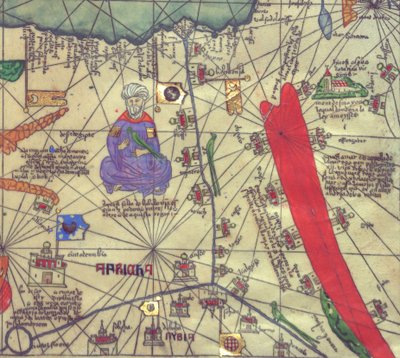 Map of northeastern Africa and southwestern Levant, view from the south. Catalan Atlas by Abraham Cresques